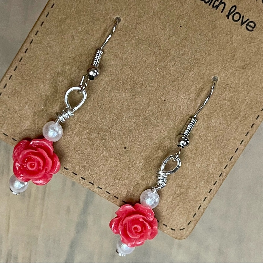 Handcrafted Resin Rose Earrings